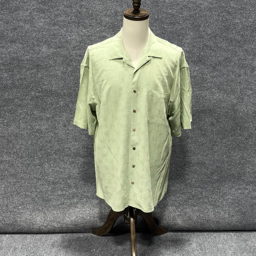 Jos A Bank Shirt Mens XXL Green Palm Tree Hawaiian Camp Button Front Casual
